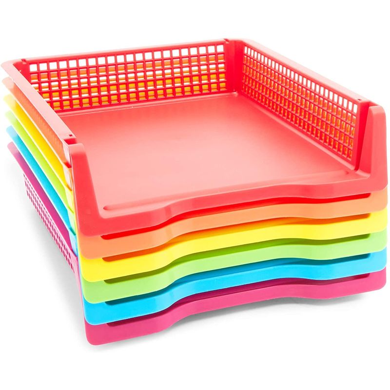 Bright Creations Set of 6 Rainbow Turn in Trays for Teachers, Plastic Classroom Paper Organizers, Colorful Storage Baskets for Office, 10 x 3 x 13 in